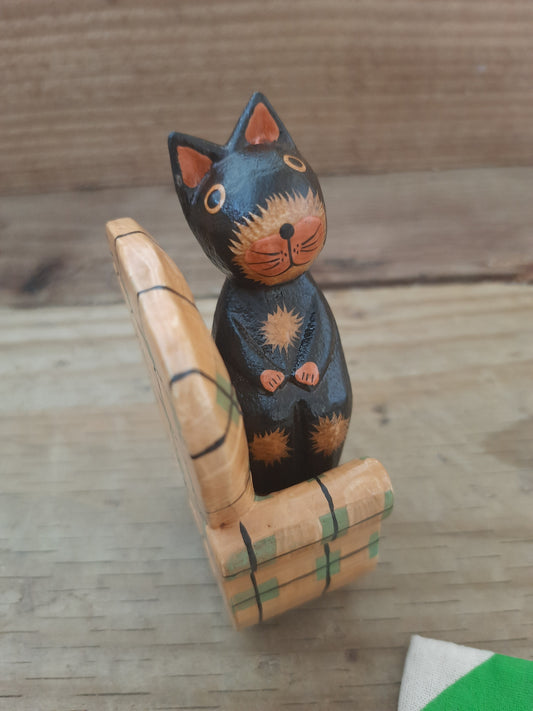 Cute Wooden Cat Figurine