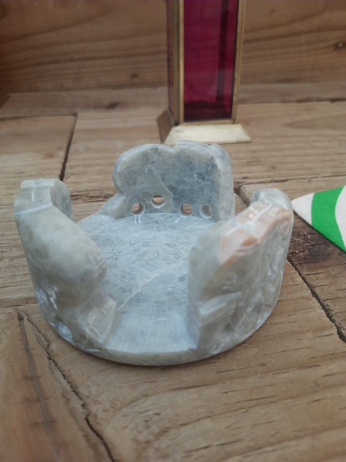 Natural stone detail on hand carved soapstone coaster