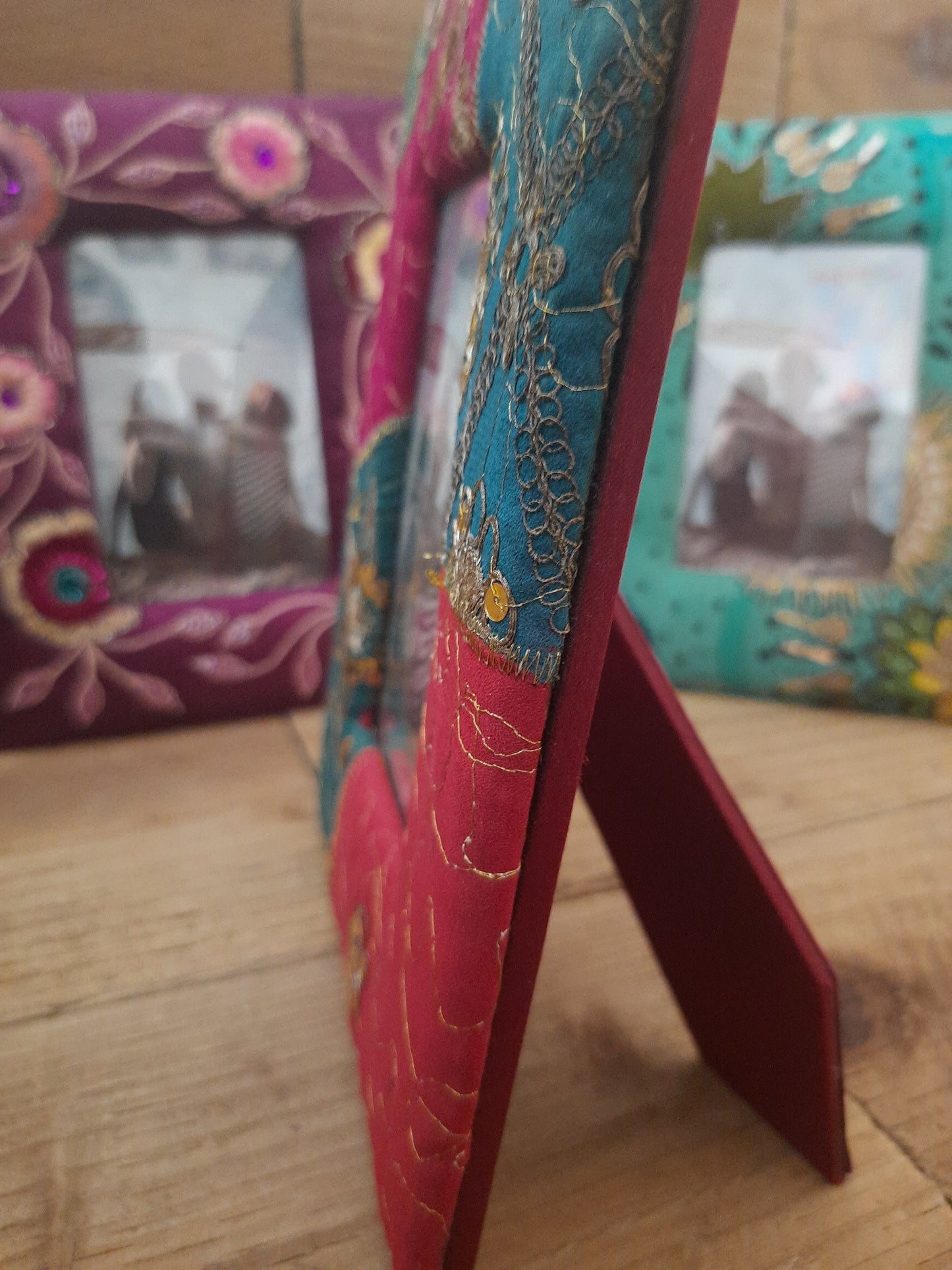 Vibrant handmade photo frame with vintage character