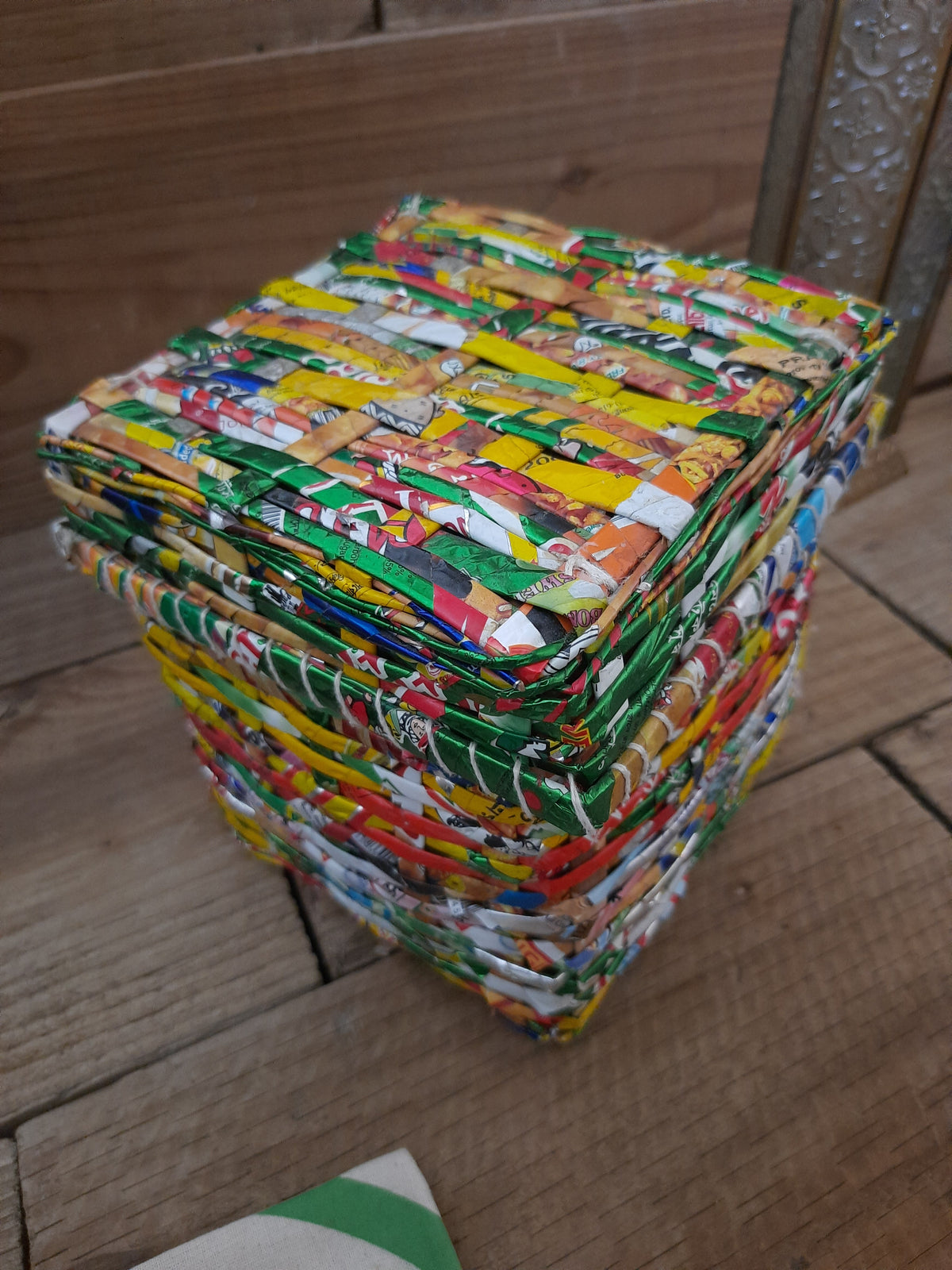 Handmade colourful recycled jewellery box