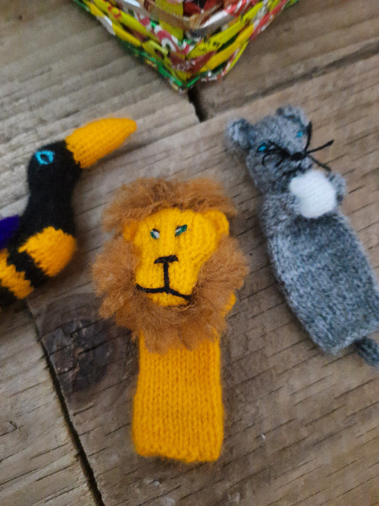 Lion finger puppet hand-stitched from cotton