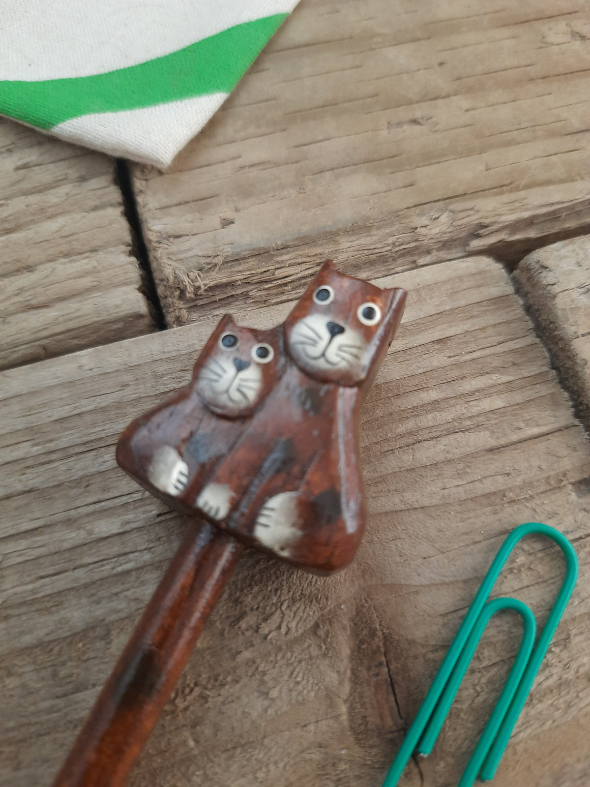 Charming wooden cat pencil