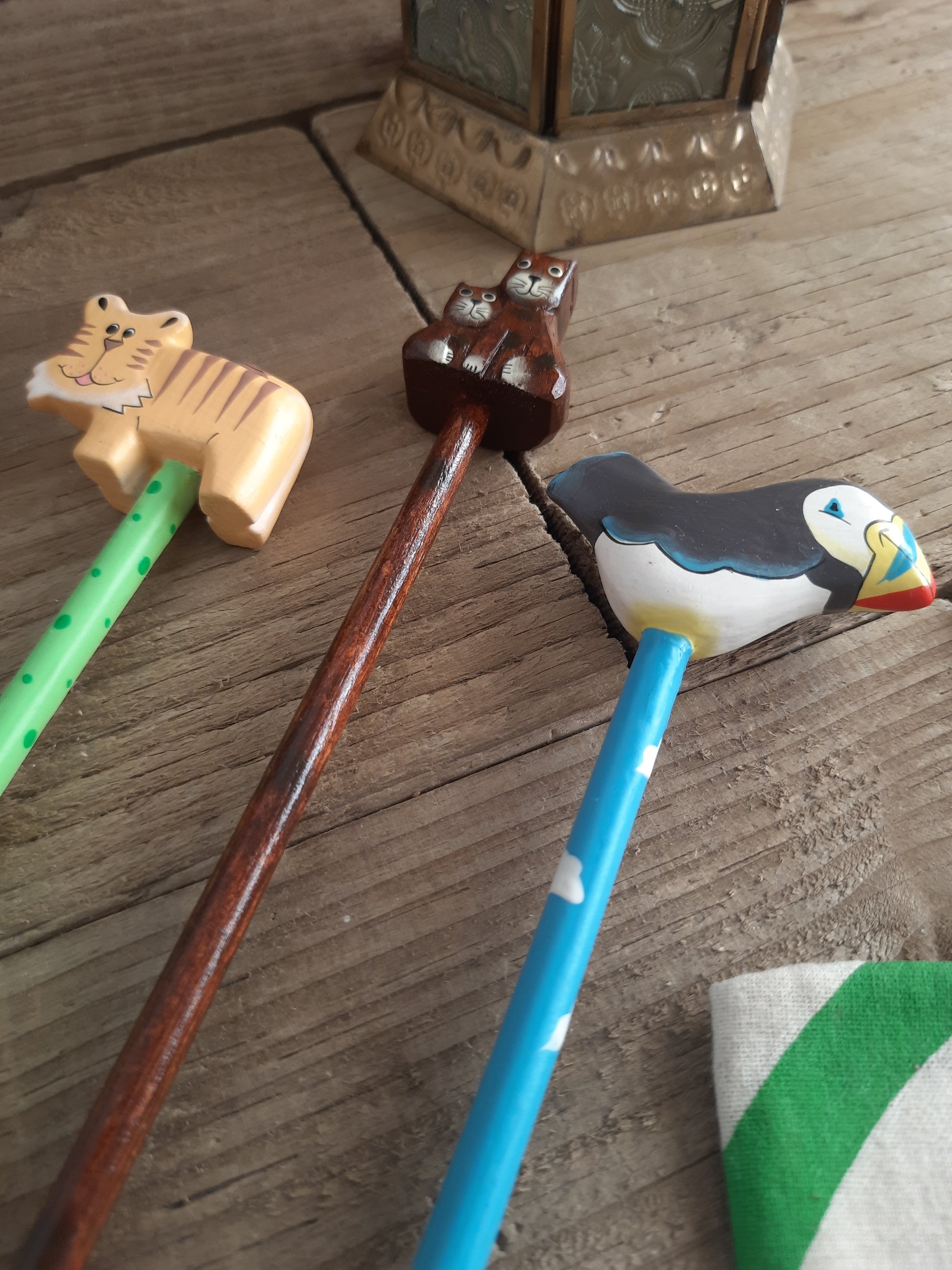 Carved wooden cat pencil