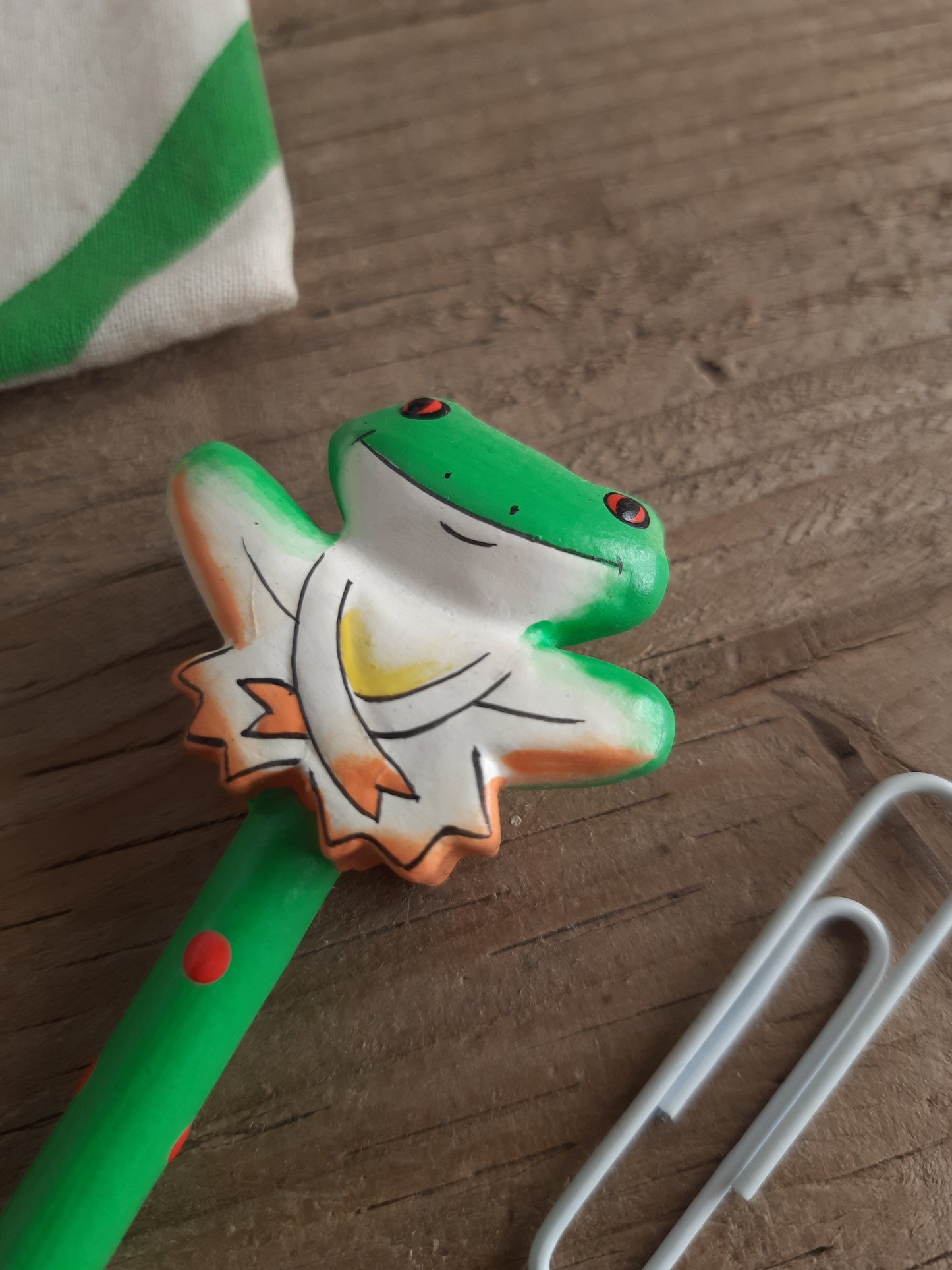 Colourful wooden frog pencil