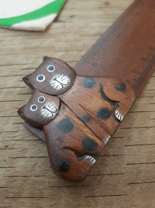 Two Cats Dark Brown Wooden Ruler
