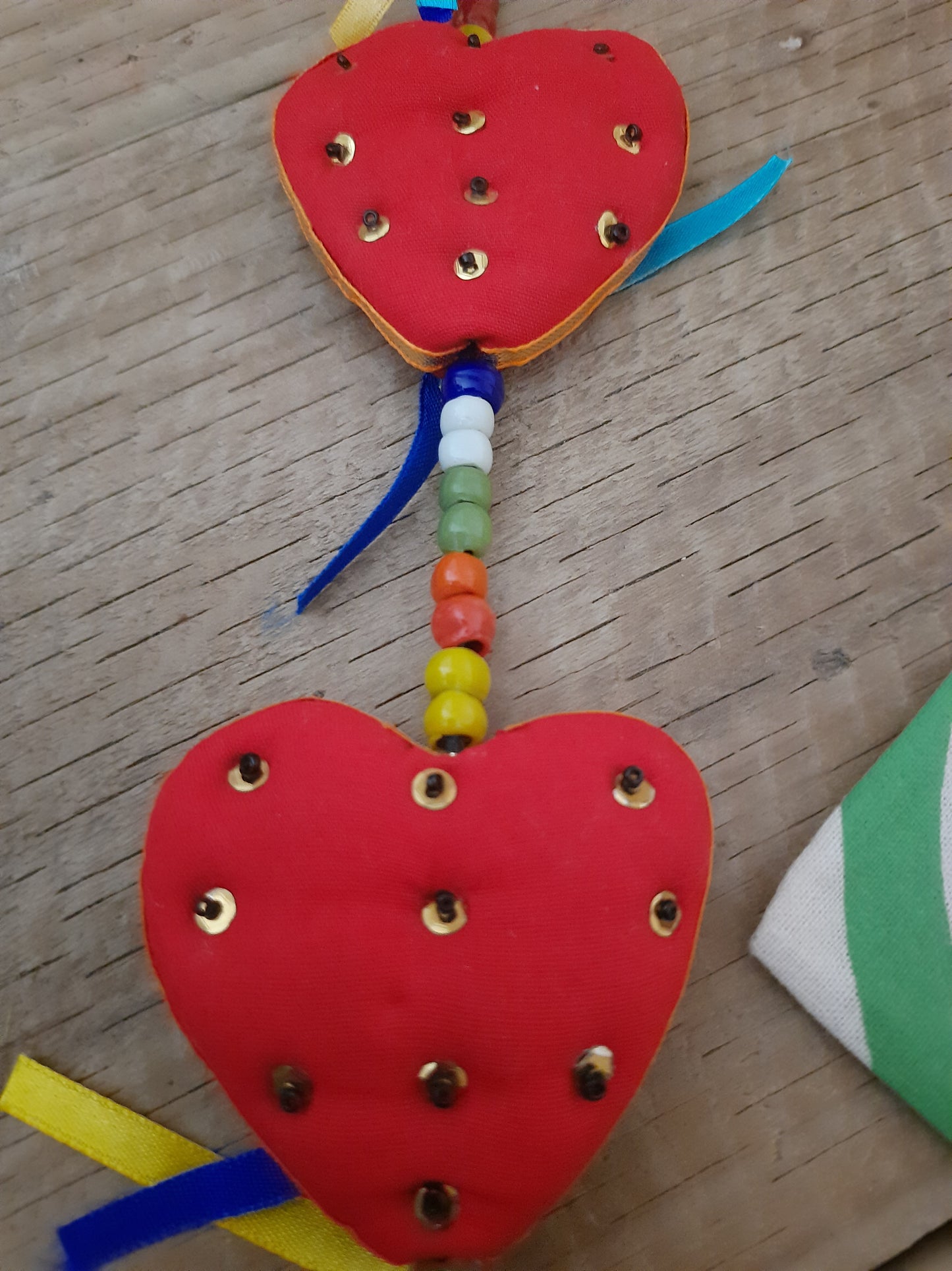 Red heart Tota Bells with colourful beads