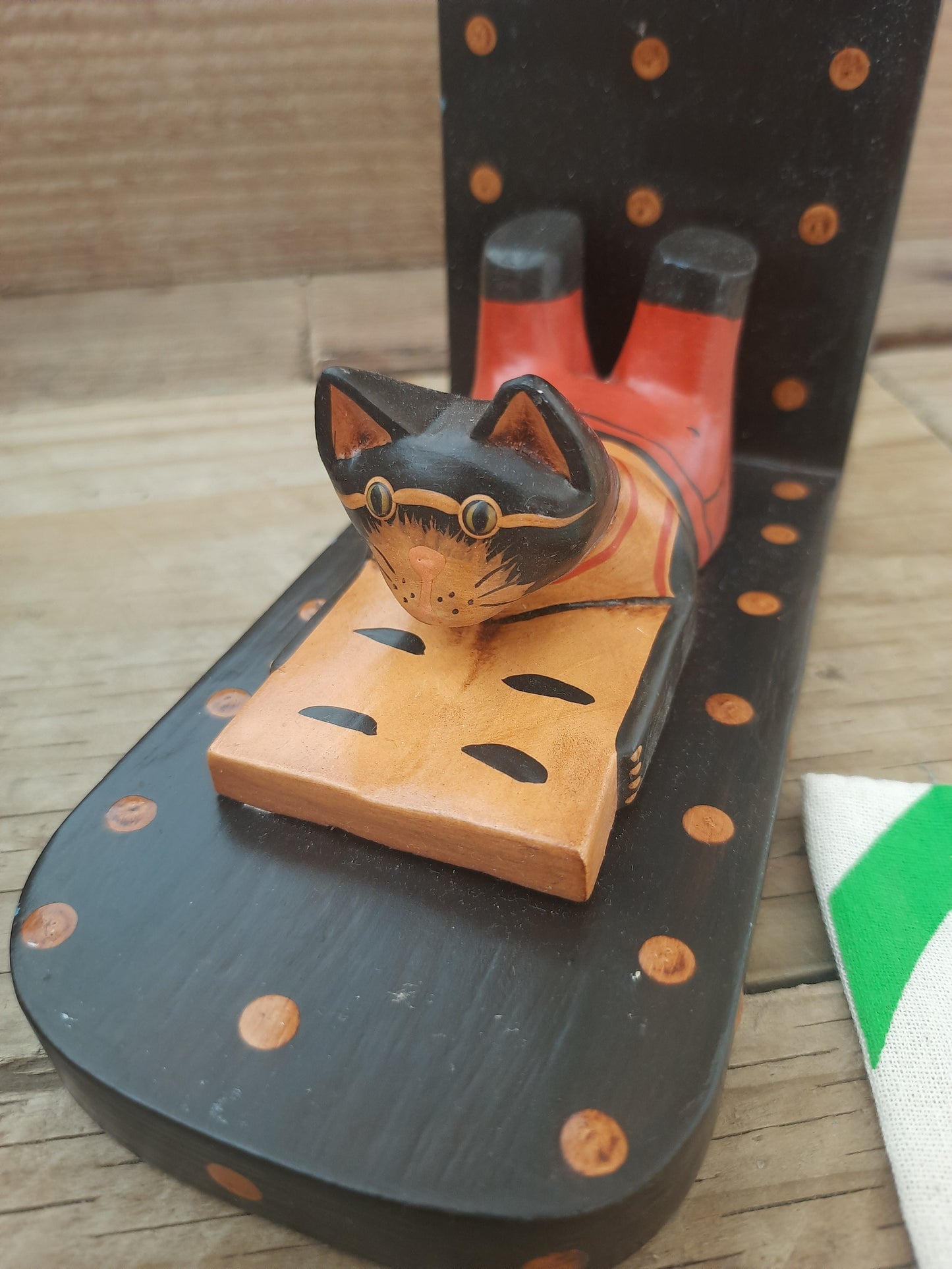 Carved Wooden Cat Ornament Cuteness