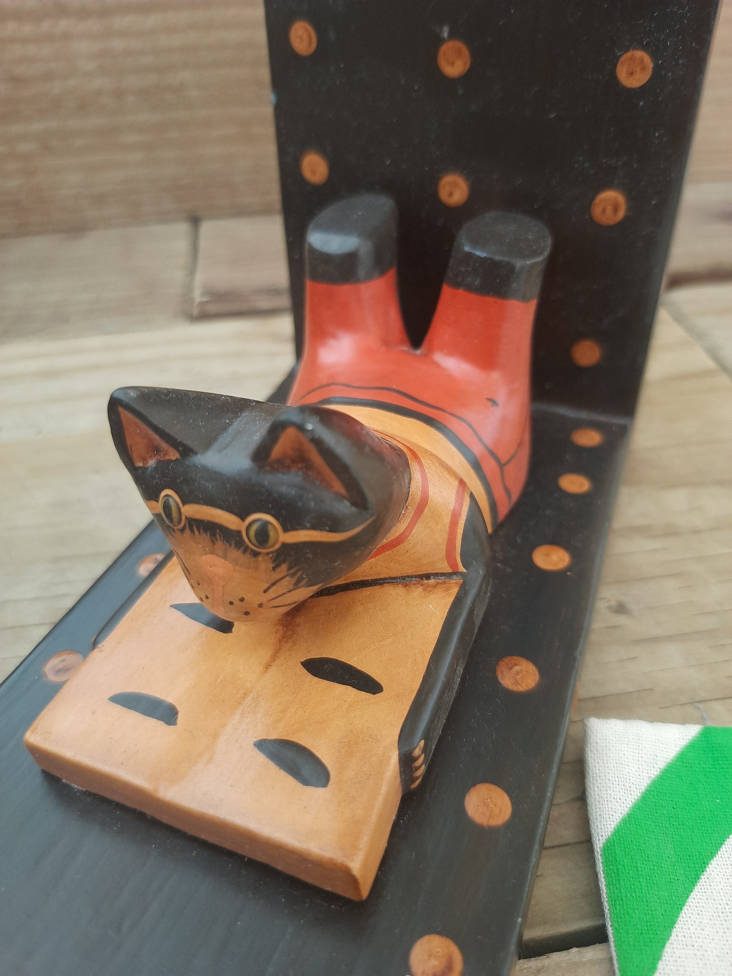 Carved Wooden Cat Ornament Cuteness