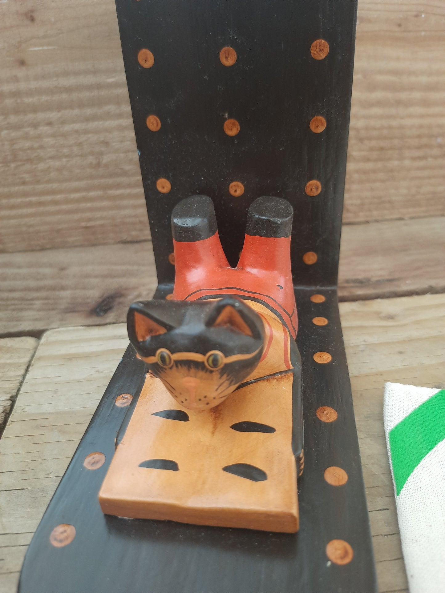 Carved Wooden Cat Ornament Cuteness