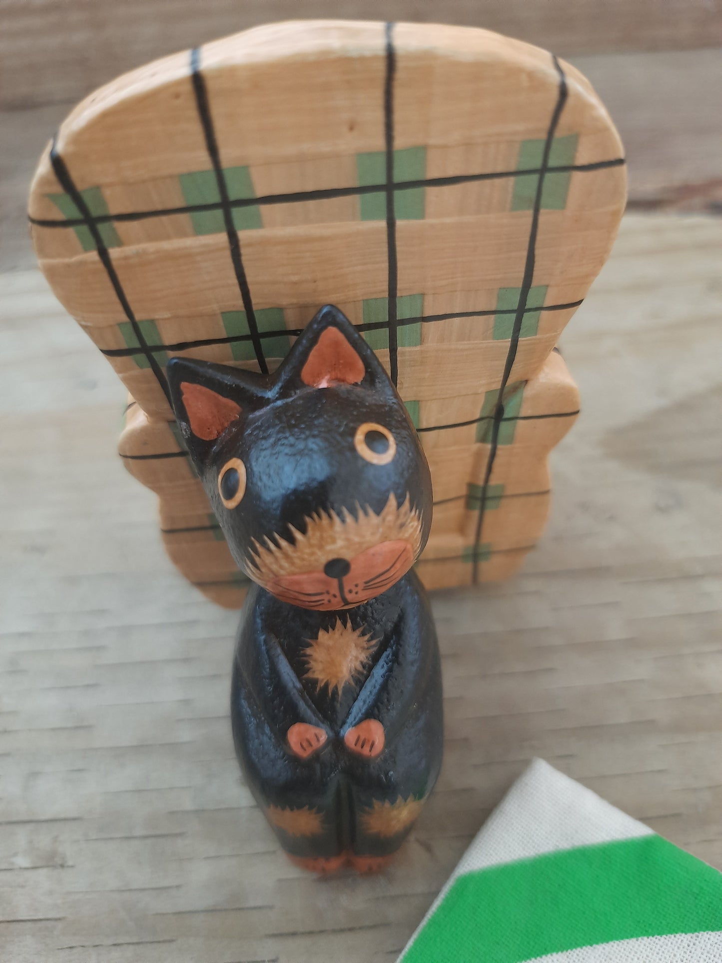 Cute Wooden Cat Figurine