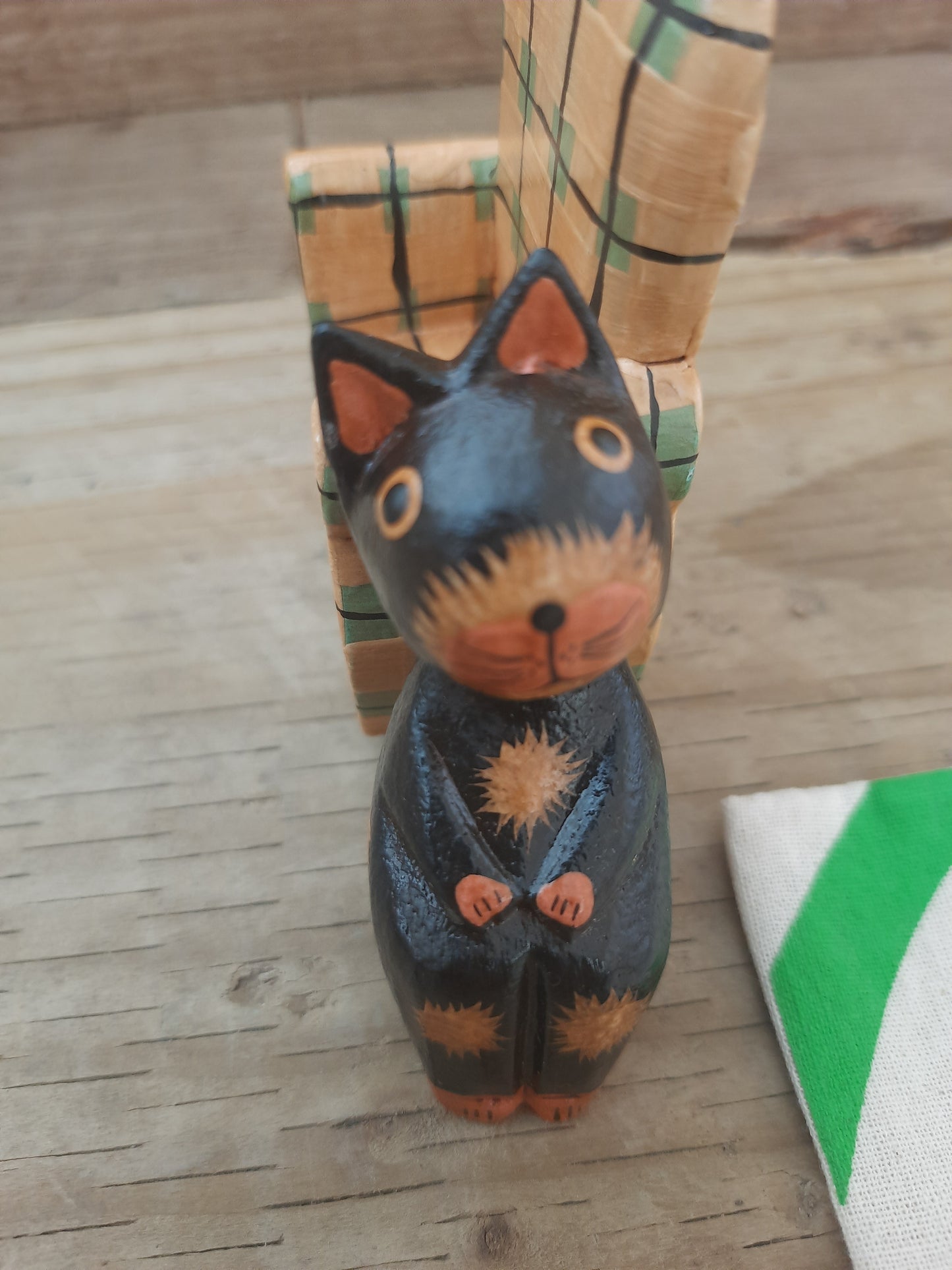 Cute Wooden Cat Figurine