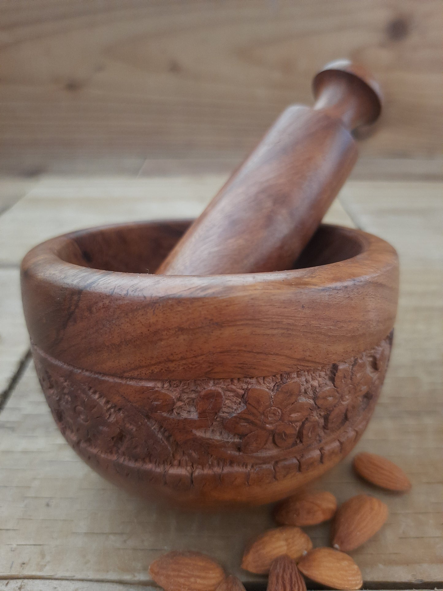 Hand Carved Wooden Mortar and Pestle