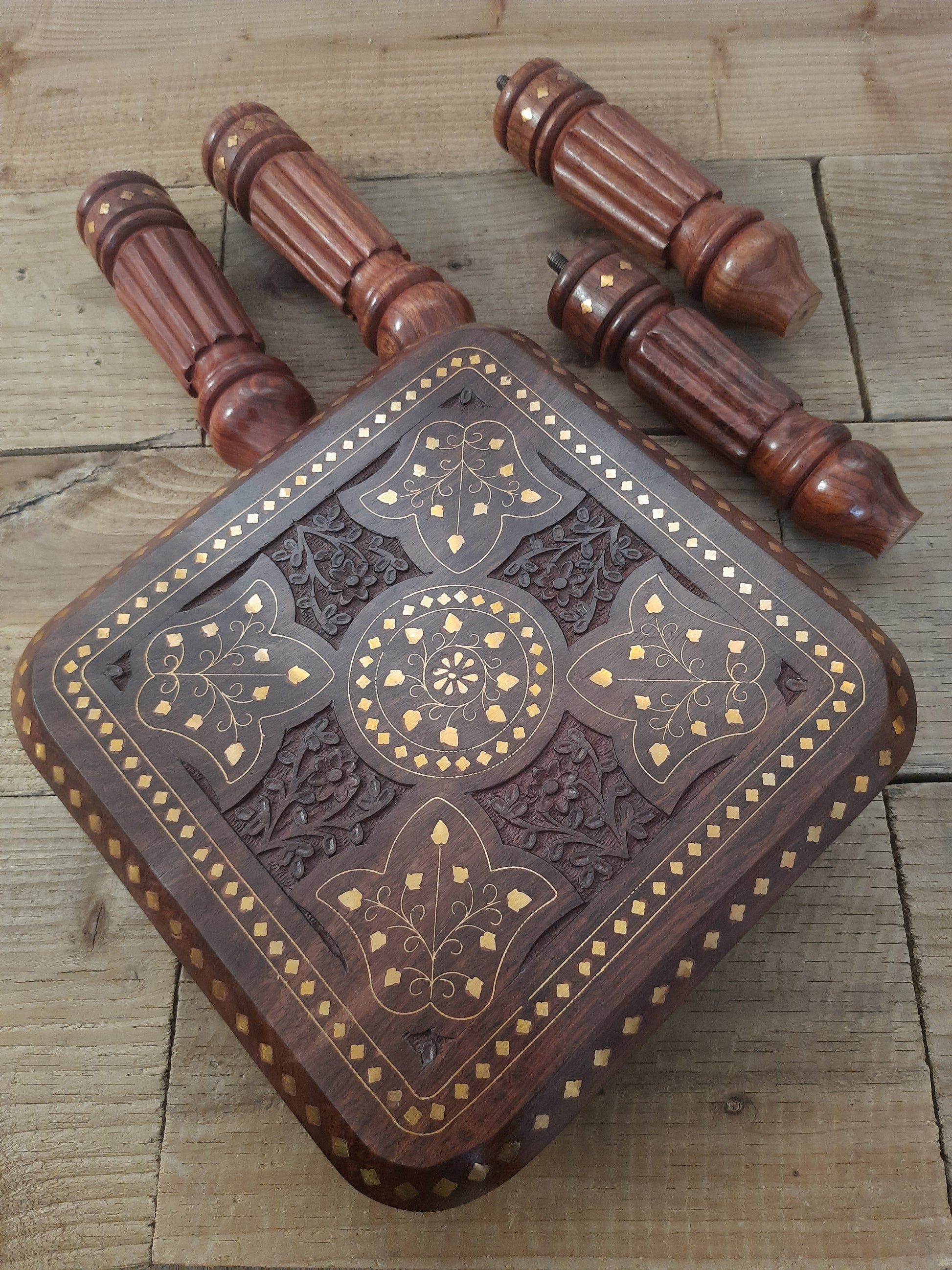 Handcrafted Sheesham coffee table with brass detailing