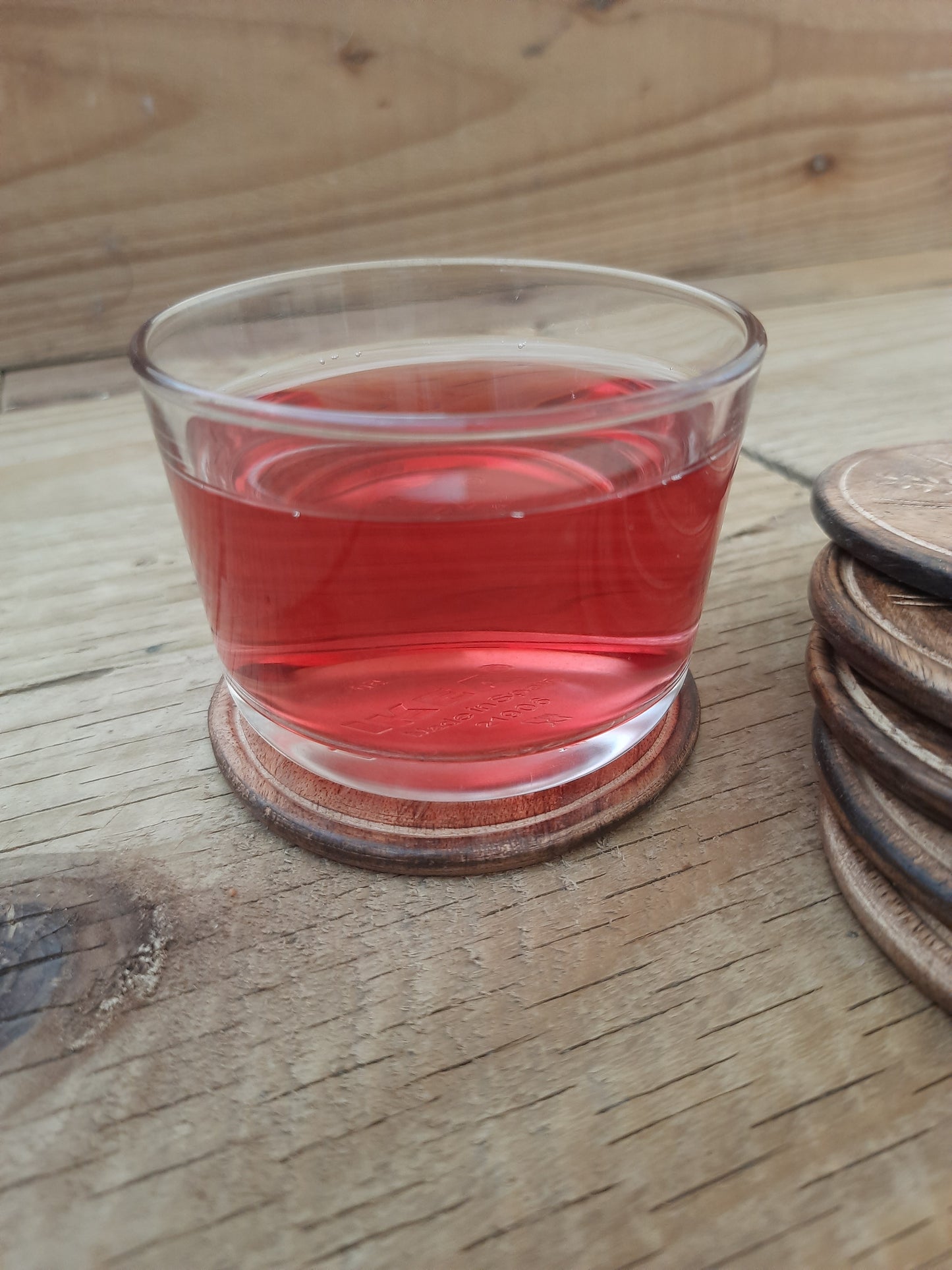 Set of 6 Rustic Mango Wood Coasters with Wooden Holder –  Floral Engraved