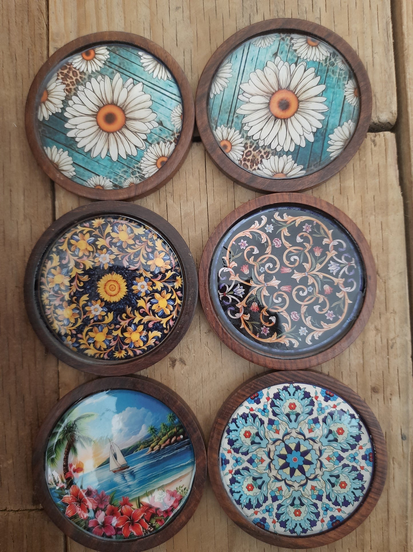 Eco-Friendly Wooden Drink Coasters – Set of 6 Sustainable Natural Wood Coasters