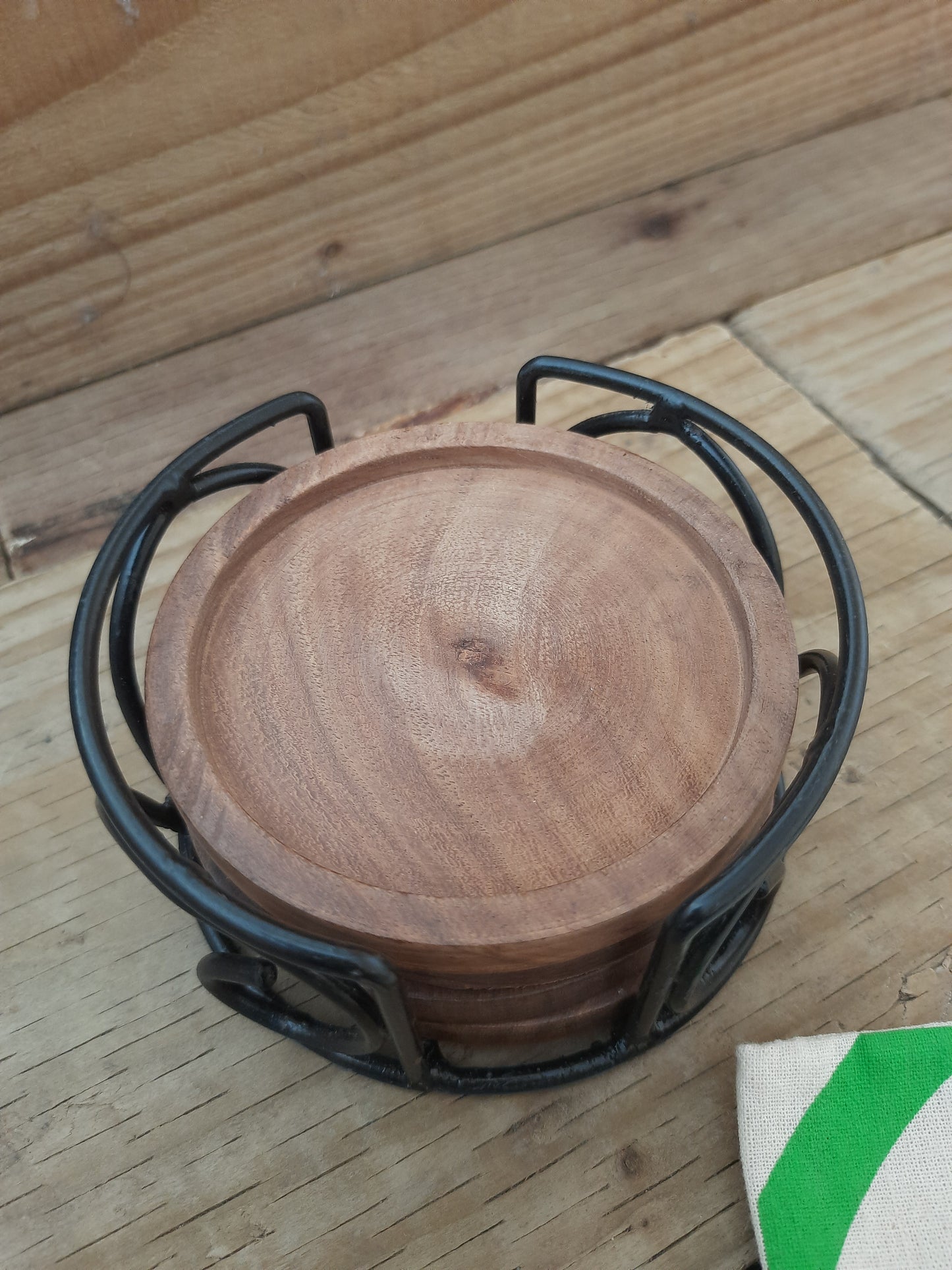 Mango Wood Coaster Set of 4 with Sleek Metal Holder