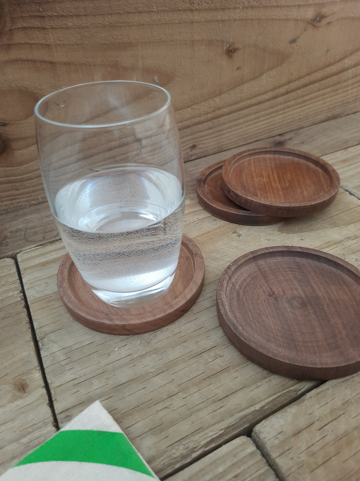 Mango Wood Coaster Set of 4 with Sleek Metal Holder