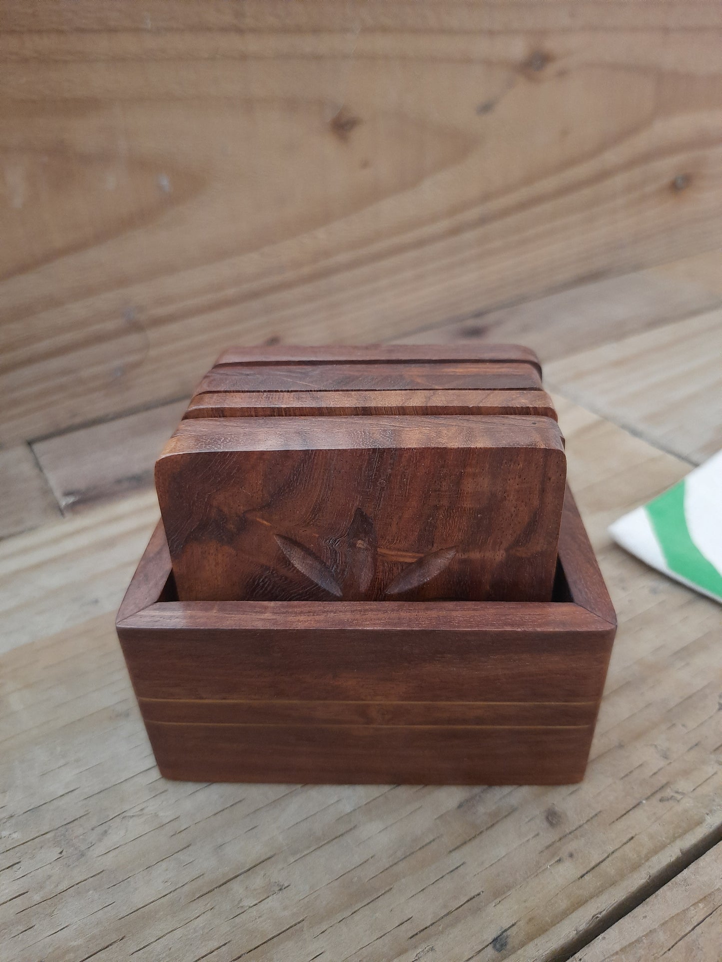 Sheesham Wood Coaster Set – 6-Piece Drink Coasters with Storage Stand