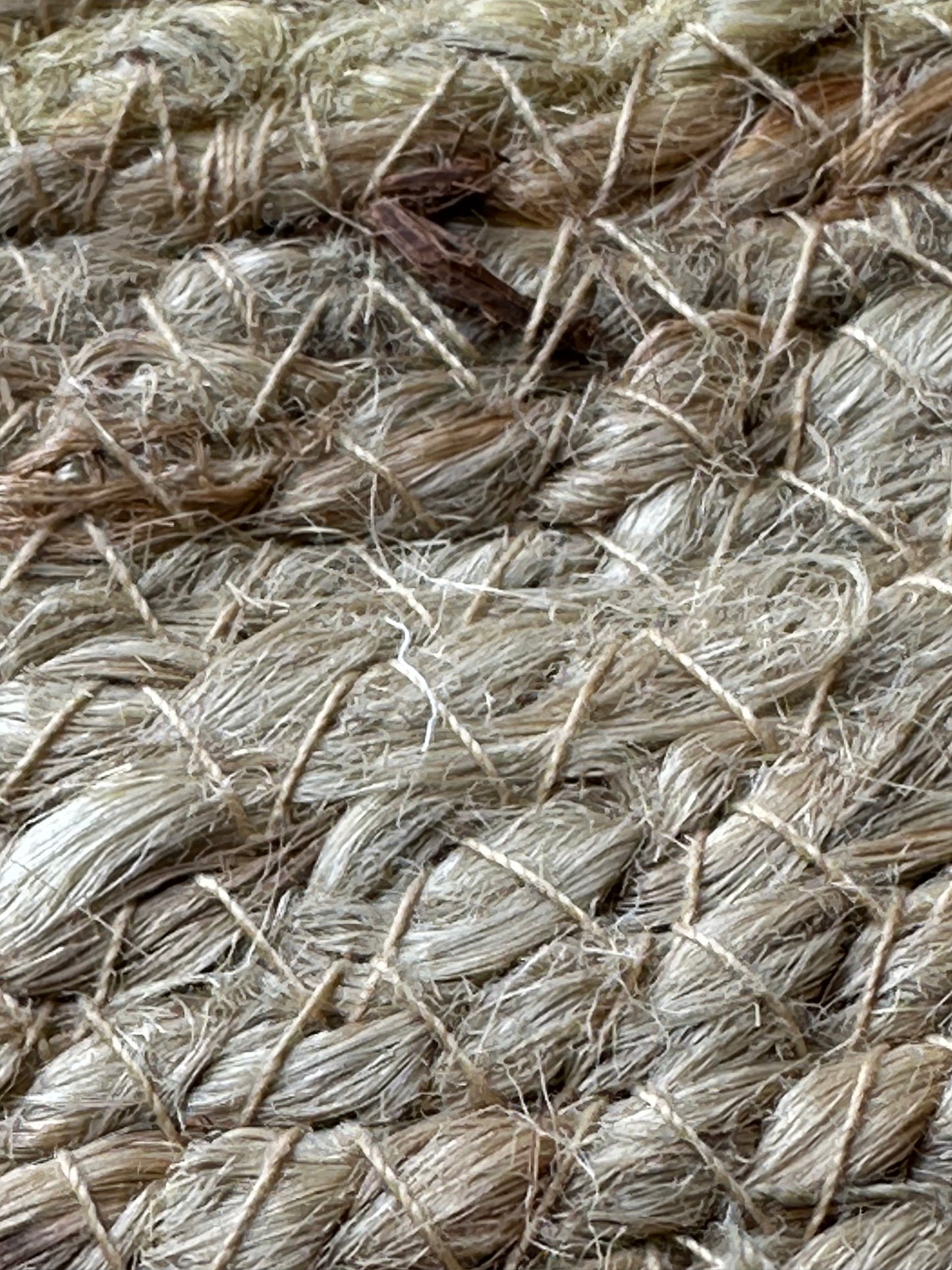 Natural jute rug with contrasting blue design
