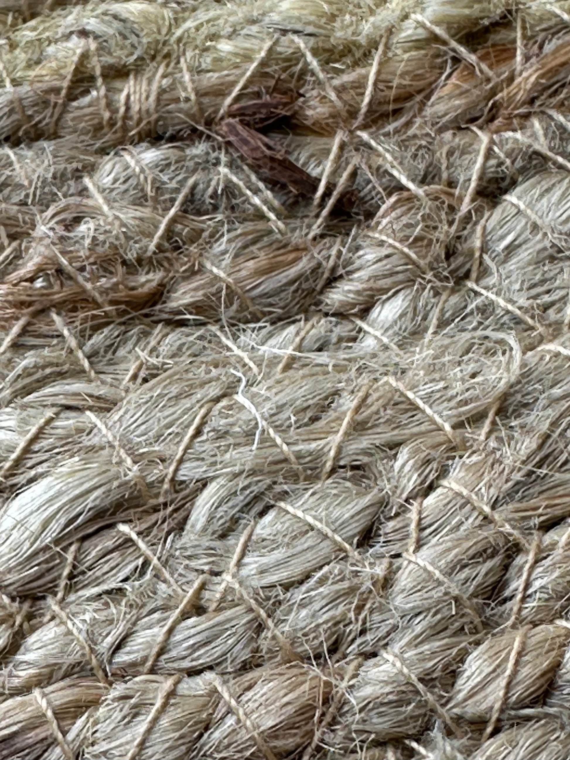 Natural jute rug with contrasting blue design