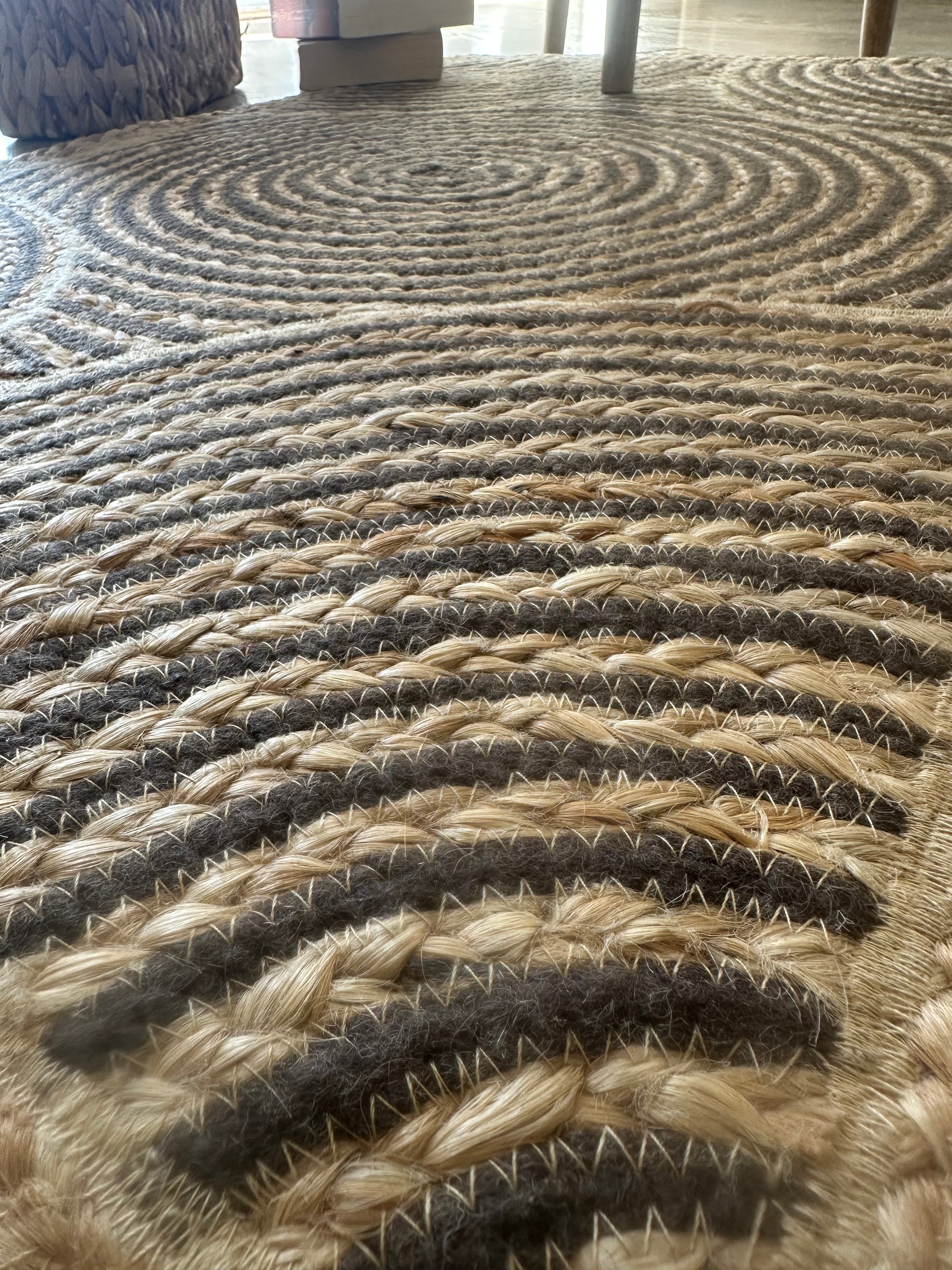 Patterned light brown jute rug for home décor