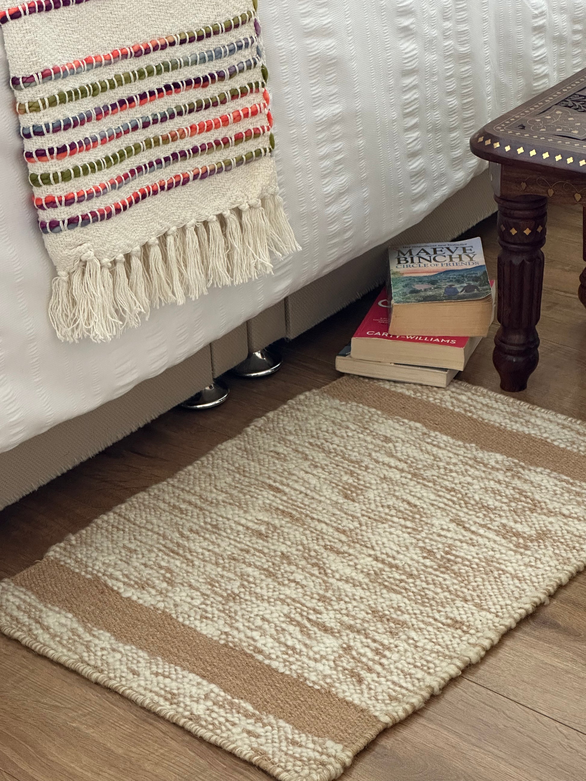 Brown and white patterned rug for smaller spaces