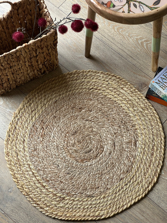 Contrast beige jute rug handmade in India