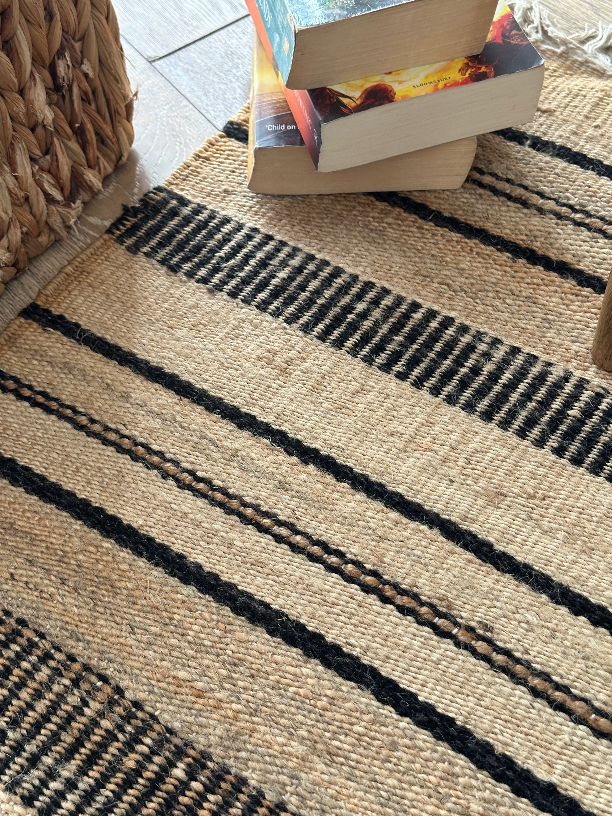 Black and beige cotton rug as a housewarming gift