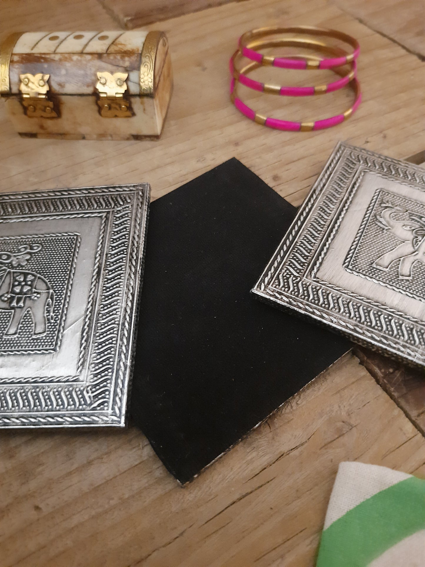 Close-up of elephant design on decorative coaster