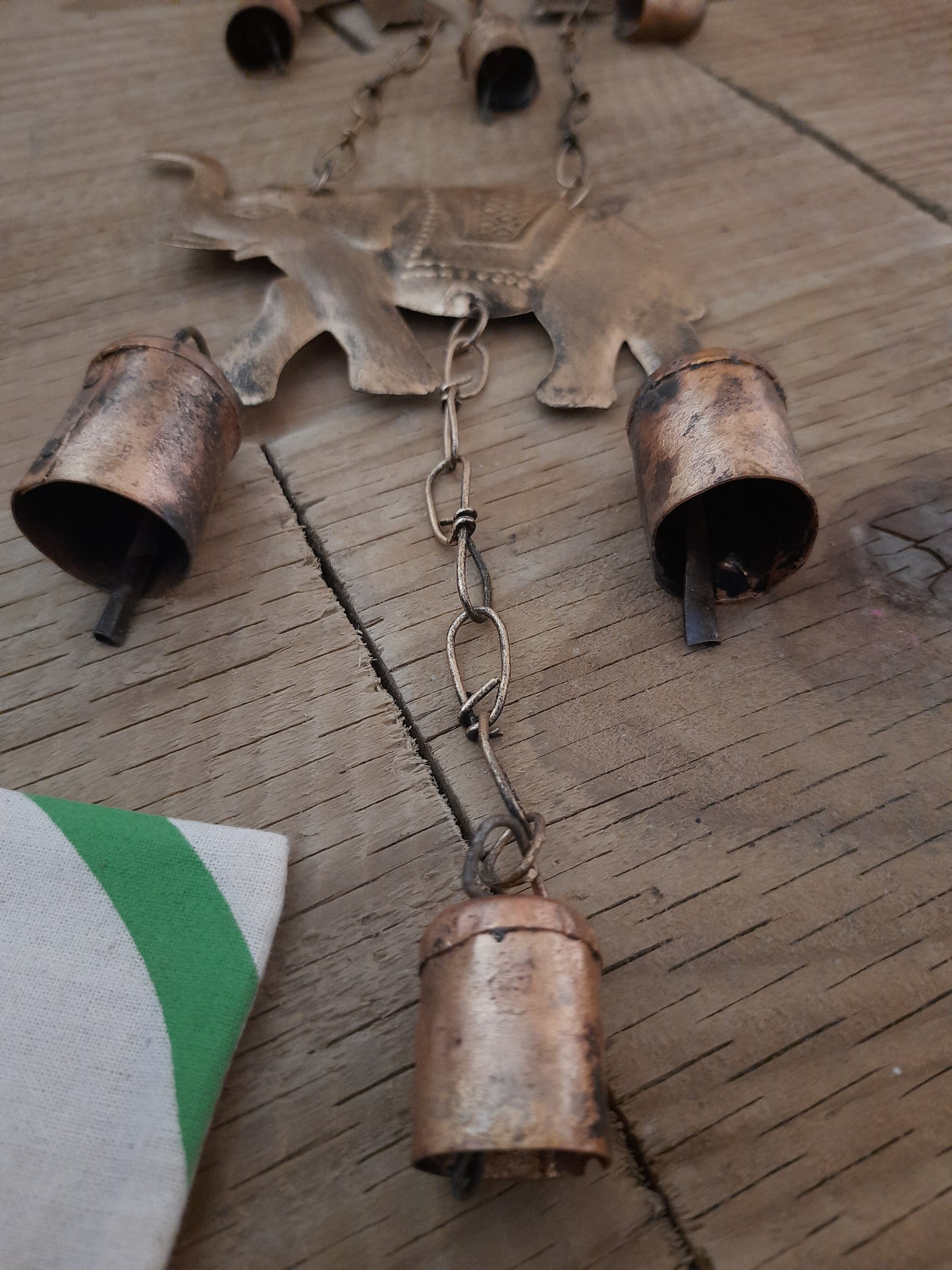 Handmade elephant wind chime with two elephant figures