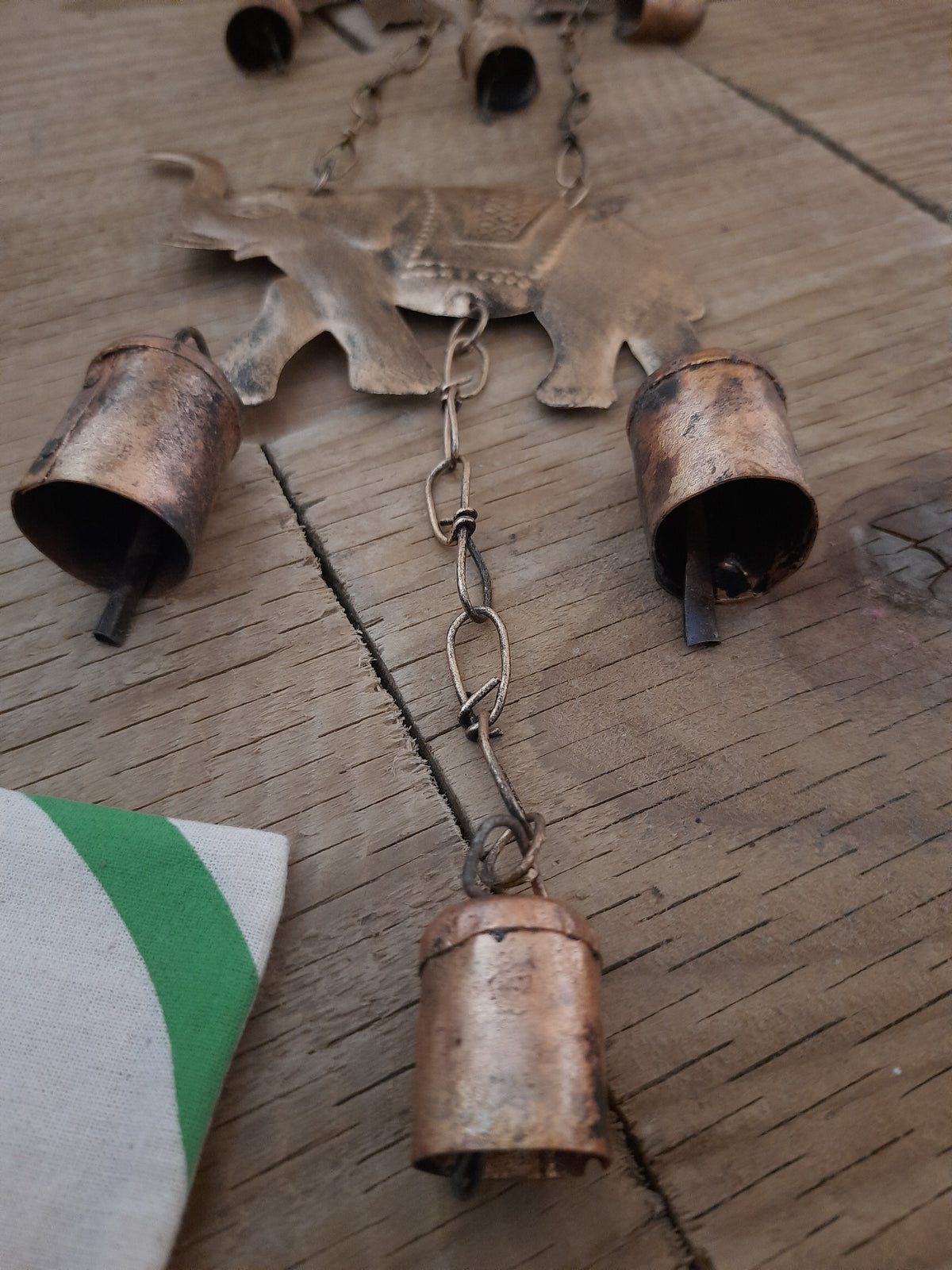Handmade elephant wind chime with two elephant figures