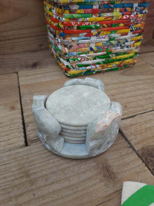 Hand carved soapstone coasters set of six
