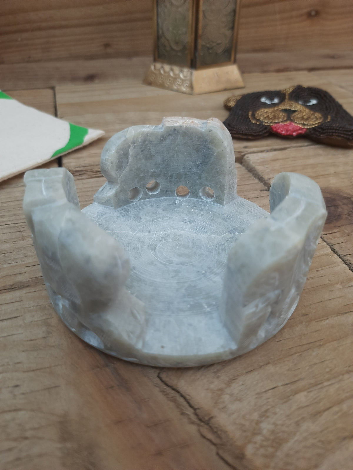 Matching holder for hand carved soapstone coaster set