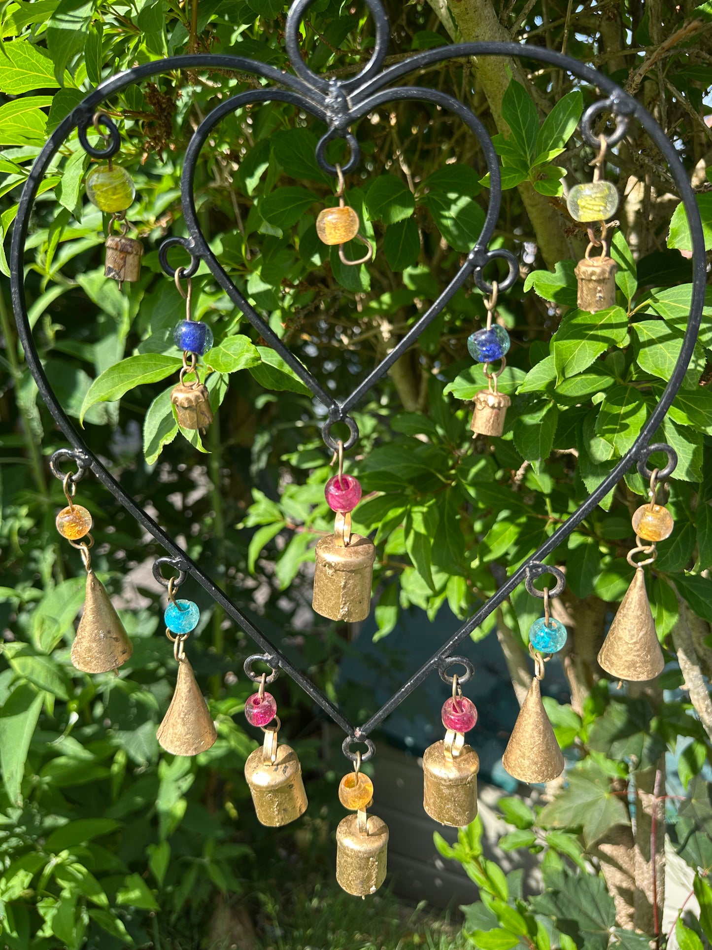 Heart wind chime with colourful beads as an anniversary gift