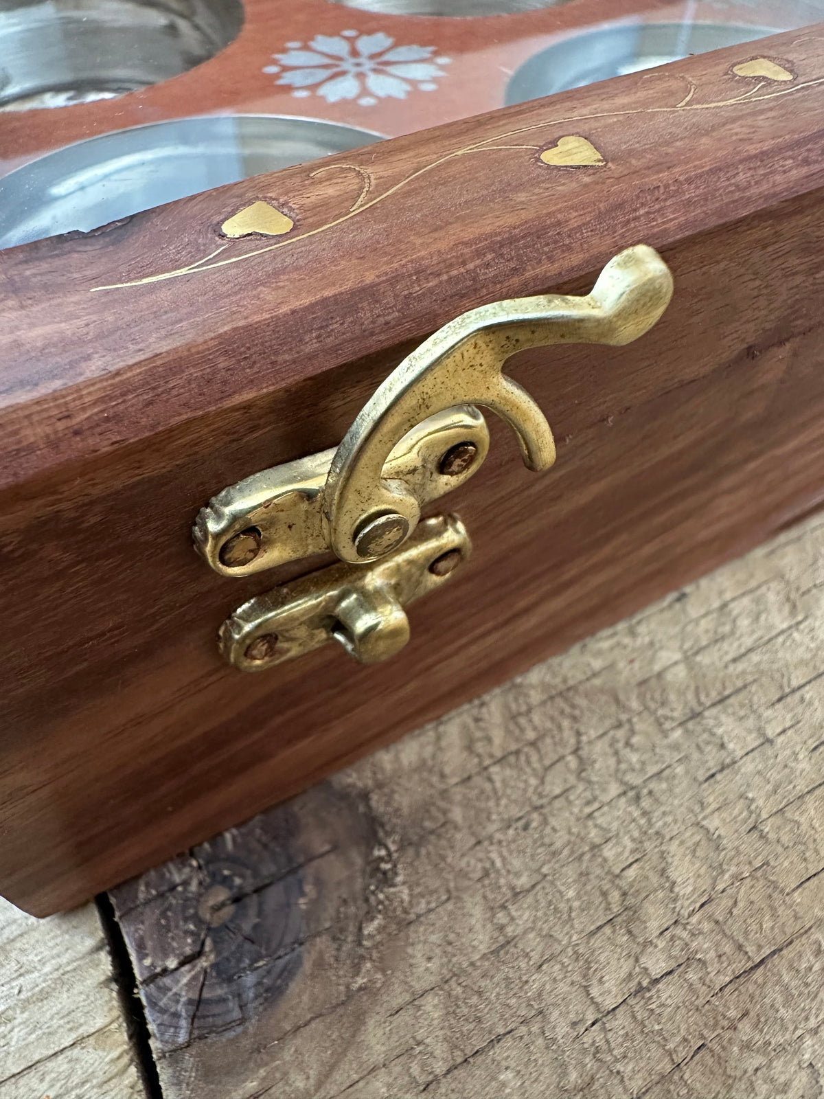 Sheesham wood spice box with glass lid