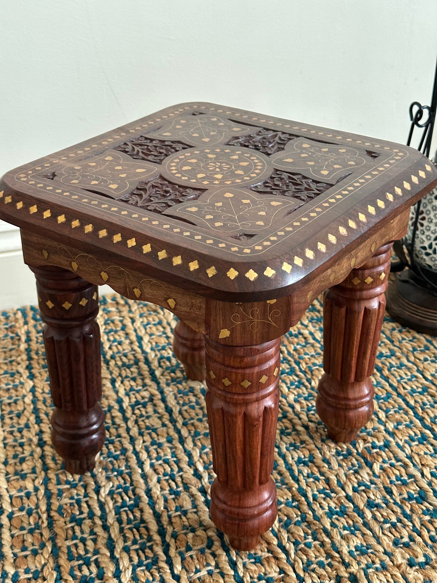 Sheesham wood coffee table with brass inlay