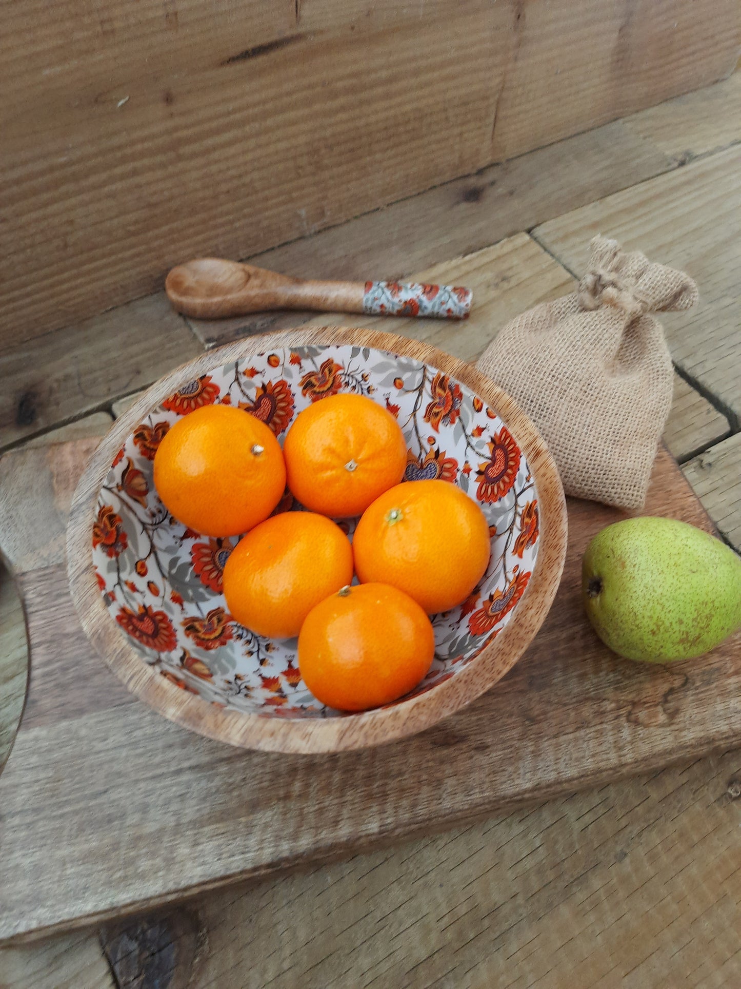 Interior of a natural mango wood serving bowl