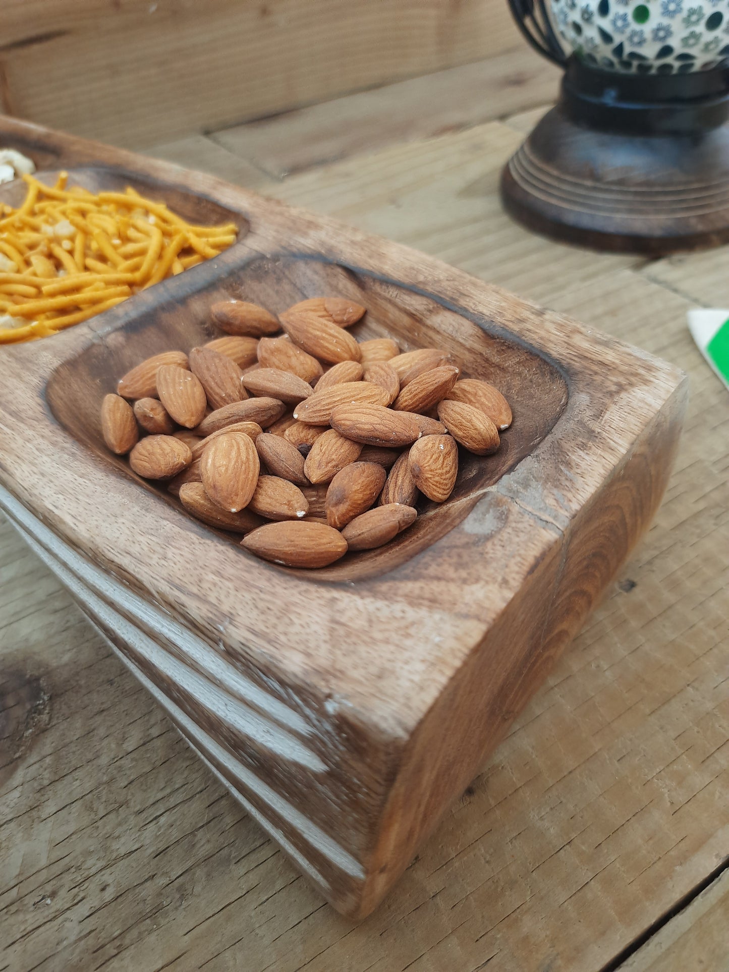 Mango wood serving board with three serving sections