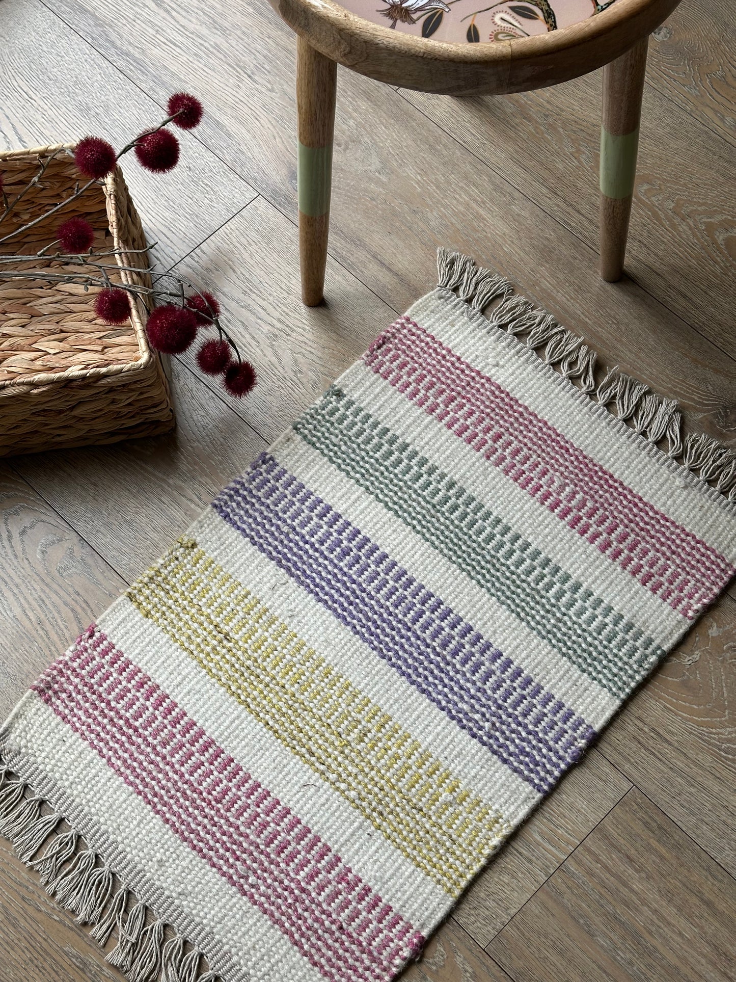Multicoloured cotton rug made in India