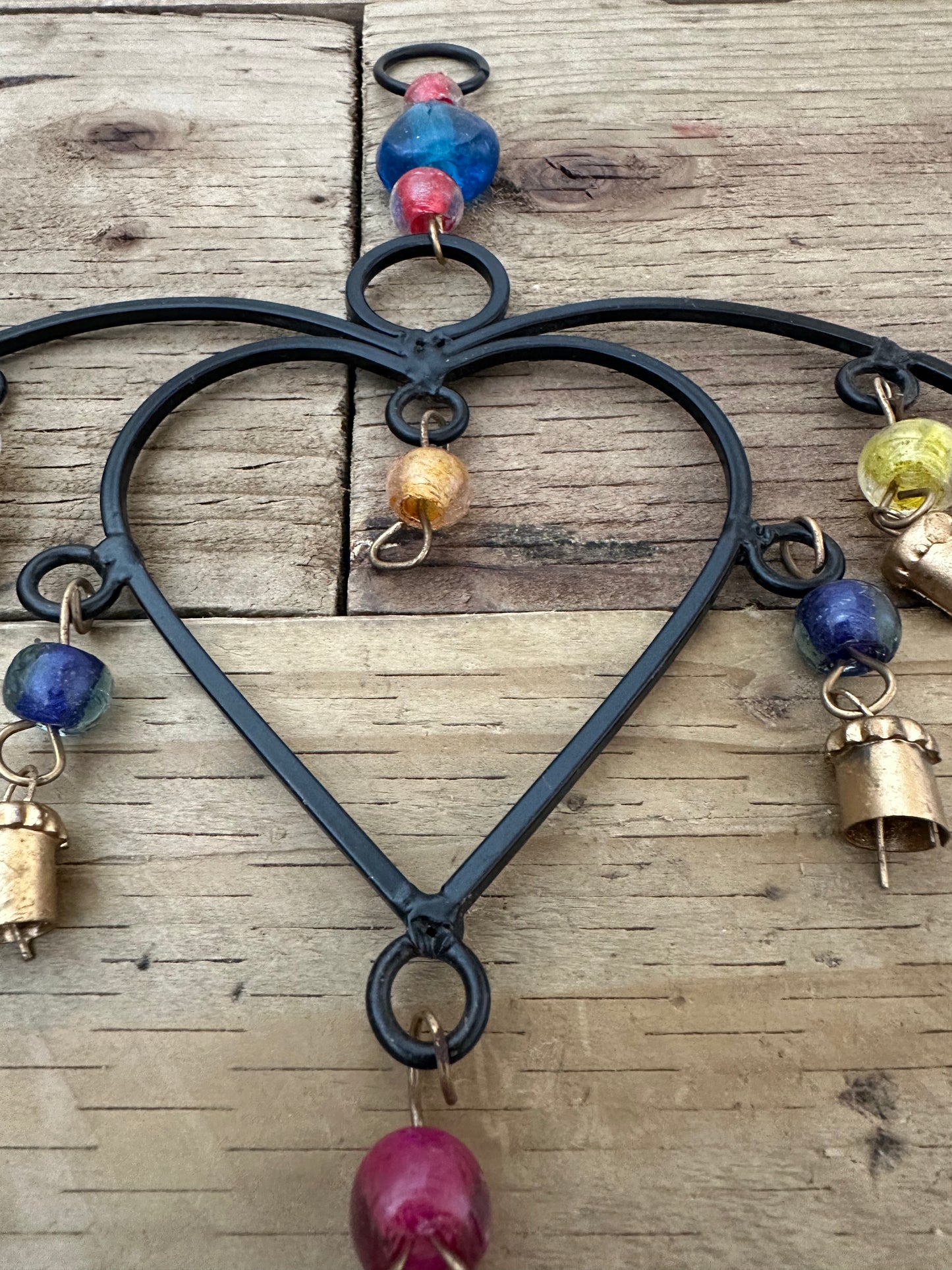 Handmade double heart wind chime crafted in India