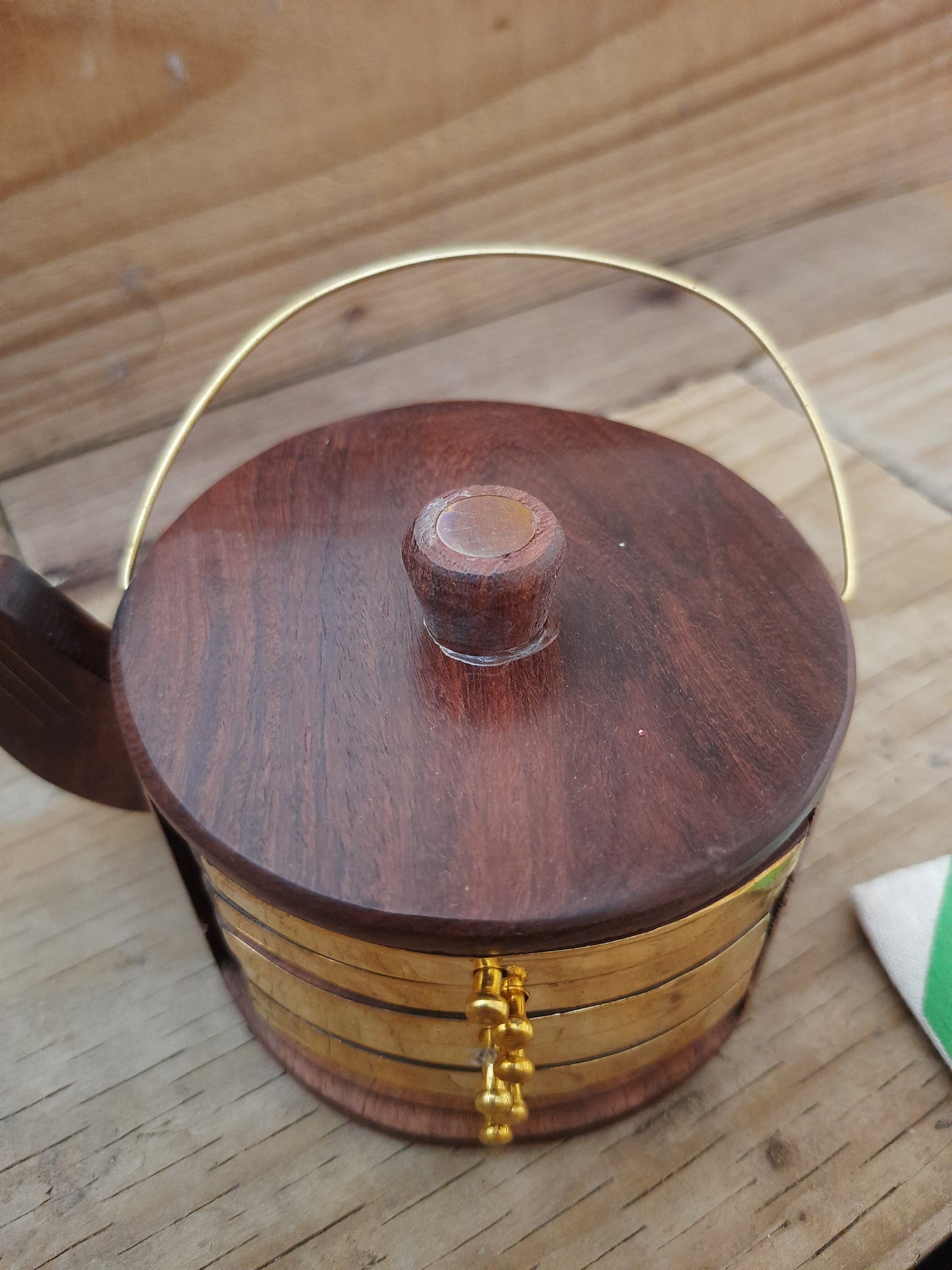 Six rosewood coasters with wooden holder