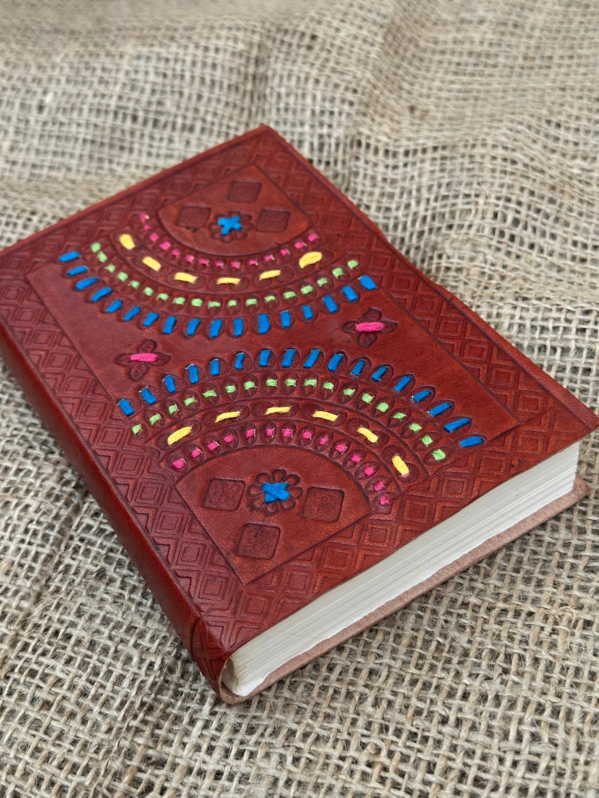 Small leather-bound notebook with recycled cotton paper