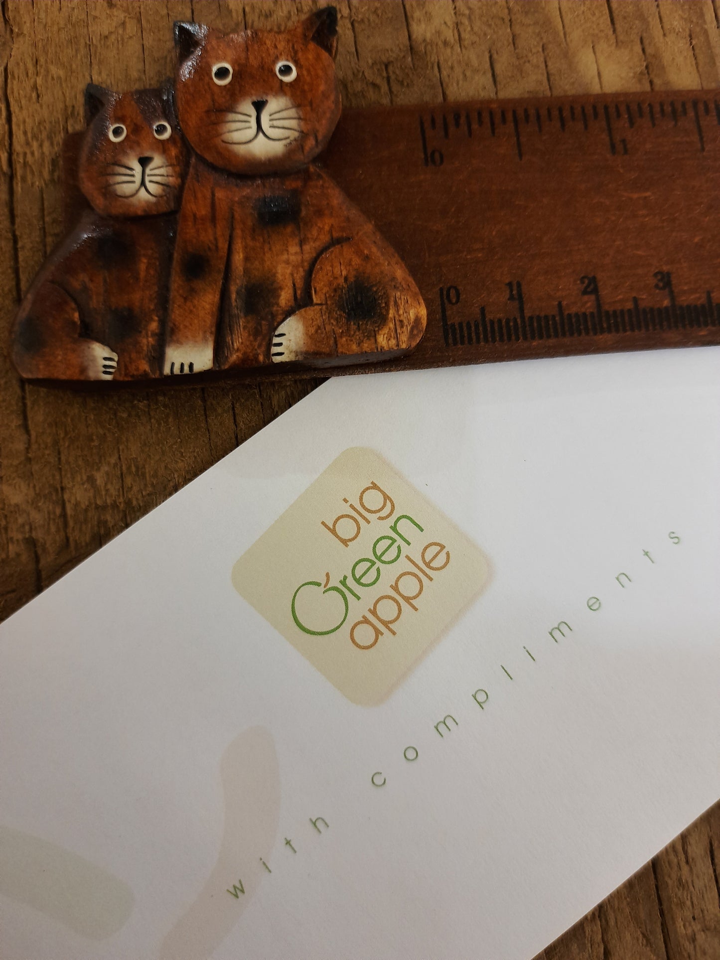 eco friendly gift ideas, wooden fair trade cat ruler, ethically sourced, big green apple